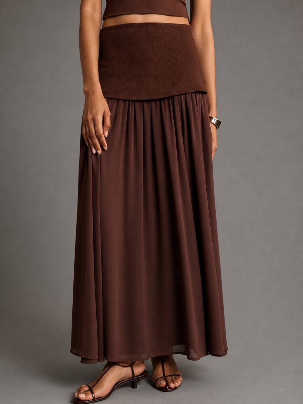 NWT Anthropologie Cocoa Brown Foldover Waist Maxi Skirt Size S